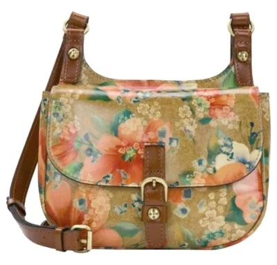 Patricia Nash Claretta Leather Crossbody Saddle Bag-Apricot Blossoms-NWT - Image 1 of 4
