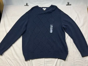 Warm Knit Sweater Blue Men's XL 100% Cotton Thick Ribbed Long Sleeve Crew Neck - Picture 1 of 15
