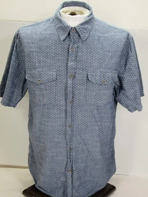Camisa Estoica Para Hombre XL 44 Pecho 31L Botón Frontal S/S Algodón Azul Blanco Estampado Bolsillo Foto 1 de 4