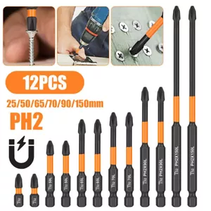 12x Magnet Anti-Rutsch PH2 Schlagschrauber Kreuzschlitz Schraubendreher Bohrer Werkzeug Set - Bild 1 von 11