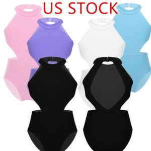 Girls Ballet Dance Leotards Gymnastic Unitards Halter Cutout Back Bodysuits - Picture 1 of 33