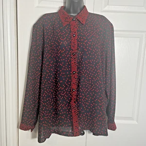Camisa Top Temporada Vintage Años 90 Mujer 2XL Negra Roja Geométrica Abotonada Cachicho - Imagen 1 de 13