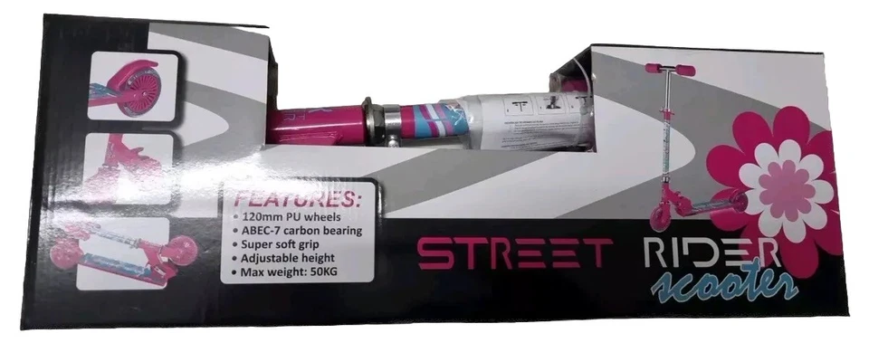 Kids Globe Street Rider Aluscooter Roller rosa mit Blumen klappbar -SONDERPREIS-