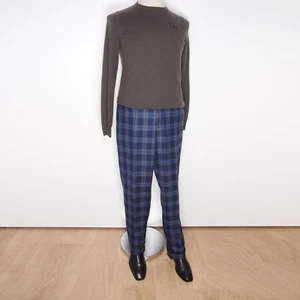 Cerruti Dress Pants Trousers Blue Wool Plaid Mens Size IT 54 XL - Picture 1 of 5