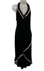 Vtg Y2K 90s Halter Midi Dress S Blk Pink Ruffle Asymmetric Fairycore Whimsigoth - Picture 1 of 6