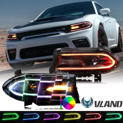 Pair For 2015-2021 Dodge Charger LED Projector Headlights RGB Color Change Lamps - Image 1 of 4