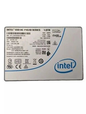 Unidad de estado sólido Intel SSD DC P4510 serie 1 TB NVME U.2 SSDPE2KX010T8 - Imagen 1 de 3