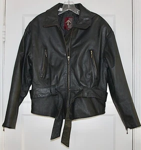 Genuine Black leather Biker Motorcycle jacket Women Large  G3 G iii - Picture 1 of 13