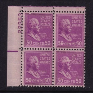1938 Taft PREXY 50c Sc 831 MNH eye plate block 22353 UL CV $45 (B - Picture 1 of 1
