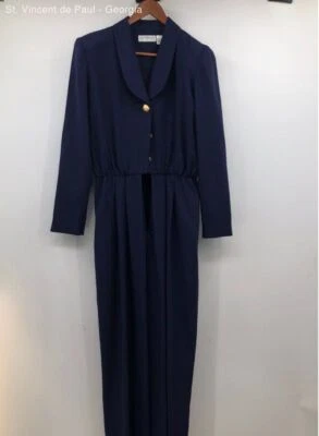 Liz Claiborne Purple Pleated Top Button 1 Piece Business Pants Suit Romper 10 - Image 1 of 4