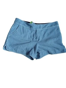Elizabeth McKay Womens Flat Midrise Shorts Blue Pinstripes Wide Leg Size 8 - Picture 1 of 8