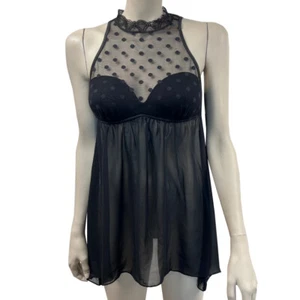 Womens Apt 9 Intimates Medium Black Nightie NWT High Neck Babydoll Shortie - Picture 1 of 7