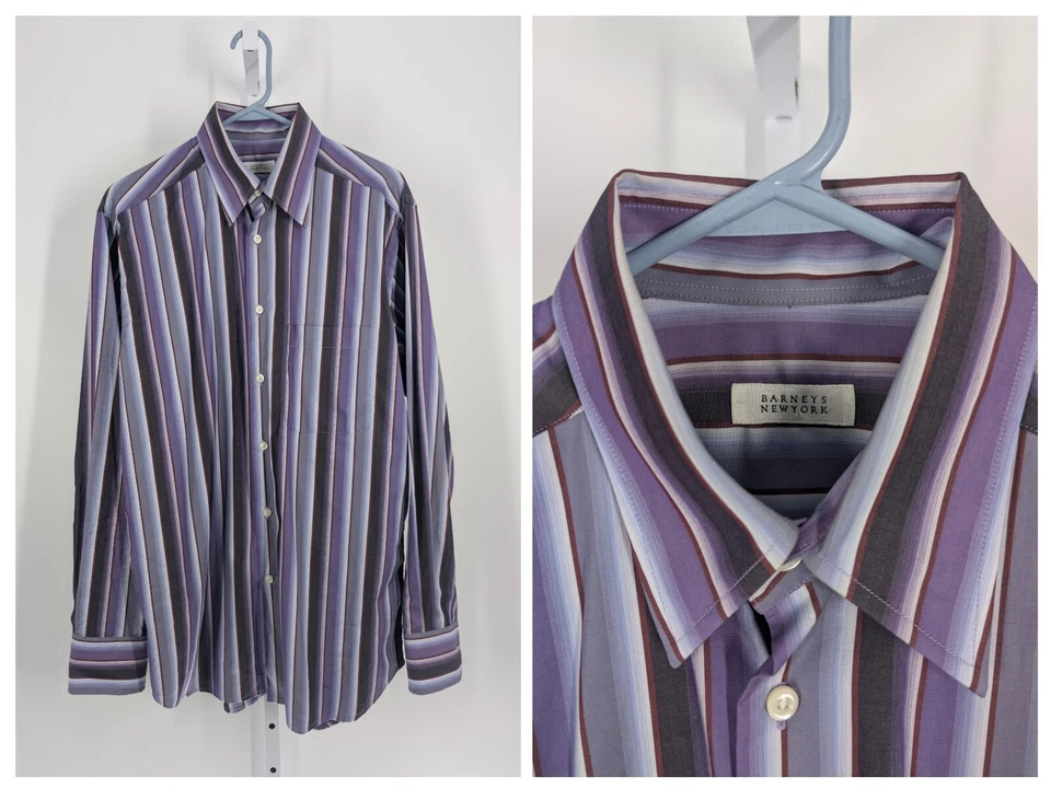 Barney's New York Vintage Y2K Purple Violet Spectrum Stripe Shirt Rave Club M  - Image 1 of 4