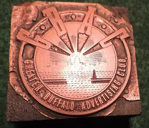 Old Rare Greater Buffalo Advertising Club Wood & Copper Printing Block Ink Stamp - Picture 1 of 2