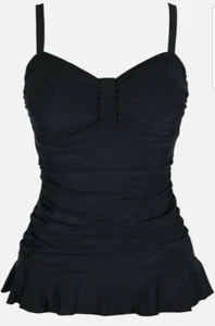 Mycoco Women's Swim Top Padded Ruffle Hem Shirred Swimwear Tankini Swimsuit Top - Picture 1 of 5