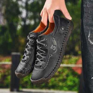 NEGROS Hombres Cinco Cuero Informales Zapatos Exterior Cómodos Alta Calidad Moda - Imagen 1 de 9