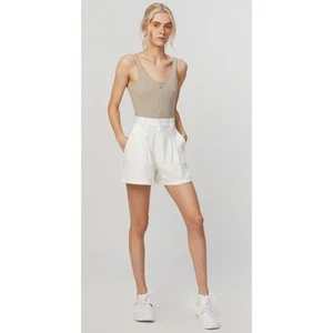 NWT Paradised White High Waisted Pleated Relaxed Cotton Shorts Womens Small - Picture 1 of 9