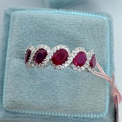2.20 Ctw Oval Cut Lab-Created Ruby Eternity Wedding Band 14K White Gold Plated - Image 1 of 4