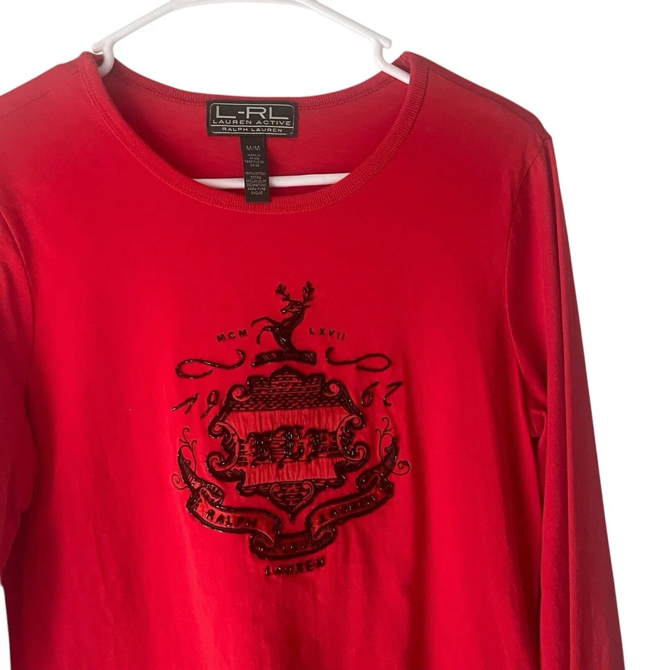 Camisa LRL Lauren Ralph Lauren Talla Mediana Roja Vacaciones Reno Cuentas Dinero Antiguo Foto 1 de 4