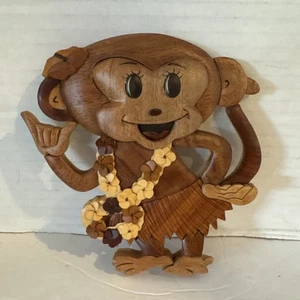 Island Wood Treasures Hula Monkey Hawaii Exotic Woods Wall Hang  - Picture 1 of 2