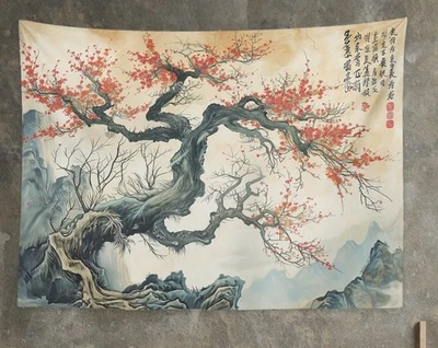 Nature Tapestry Vintage Botanical Watercolor Painting Wall Hanging Art Decor - Image 1 of 4