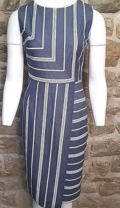 Phase Eight Dress 10 Navy Stripe Cotton Stretchy Nautical Wedding Formal Wear - Picture 1 of 8