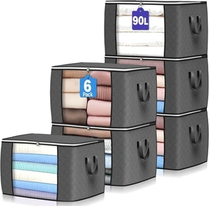 90 L Large Storage Bags, 6 Pack Clothes Storage Bins Foldable Closet Organize... - Picture 1 of 7