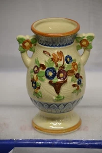 Florero de porcelana pintado a mano japonés vintage años 50 borde marrón 5 3/4" - Imagen 1 de 3