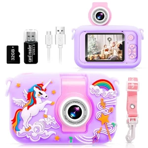 Kinderkamera mit Klappobjektiv 2,4" Bildschirm Digital Selfie Kamera Spielzeug Geschenk 32GB Karte - Bild 1 von 13