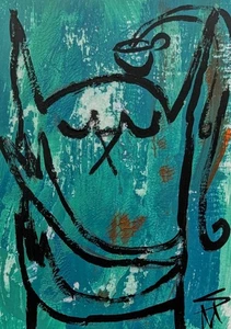 Original ACEO Cat Painting Collectible Modern Kitten Art Card Samantha McLean - Picture 1 of 1