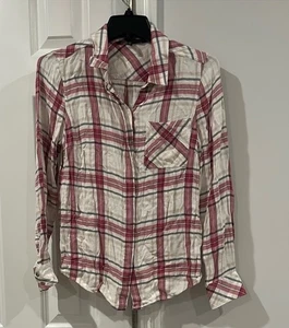 White House Black Market Plaid Button Up Long Sleeve Soft Shirt White Red Sz 4 - Picture 1 of 5