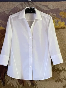 Foxcroft bügelfrei Gr. 8 (M) Damen weiße Bluse Knopfleiste Hemd 3/4 Arm - Bild 1 von 9