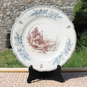 Ancienne assiette 26.4 cm en faïence Choisy le Roi modèle Louis XIII / Le Moulin - Picture 1 of 2