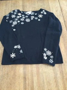 Talbots Damen Pullover XL schwarz weiß Schneeflocke Strick Langarm Wollmischung - Bild 1 von 5