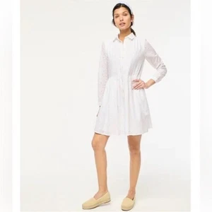 NEW J. Crew Eyelet Mini Long Sleeve Collared Shirtdress in Summer White Size 4 - Picture 1 of 15