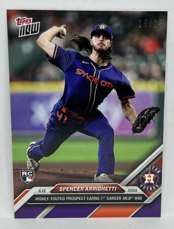 2024 Topps Now #187 Spencer Arrighetti RC Houston Astros PURPLE Parallel 25/25 - Image 1 of 1