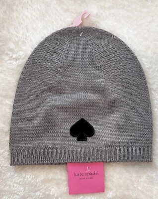 NWT Kate Spade New York Flocked Spade Beanie In Heather Grey  - Image 1 of 2
