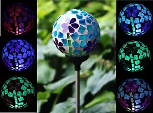 Solar Flower Glass Ball Garden Art Stake Color Changing LED Light Outdoor Decor - Picture 1 of 8