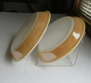 Two (2) Fire-King 9" Pie Plates Peach Luster, One Reversed Logo Made in U.S.A. - Picture 1 of 11
