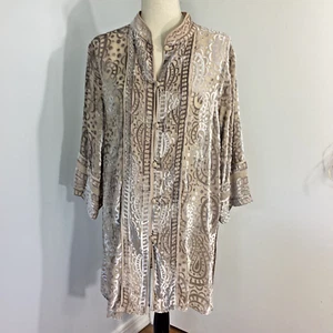 VTG BOB MACKIE WEARABLE ART LARGE BEIGE SILVER PAISLEY BURNOUT VELOUR TUNIC RARE - Picture 1 of 11