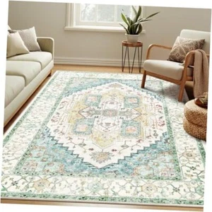 Washable Area Rugs Non Slip Rug Low Pile Rug Floor Carpet 5x7 Grass Green - Picture 1 of 8