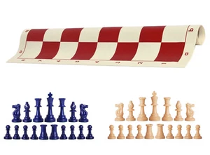 Piezas de ajedrez azul marino y natural de 20" tablero de vinilo rojo - juego de ajedrez de un solo peso - Imagen 1 de 4