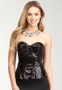 NUEVO CON ETIQUETAS bebé lentejuela negro corsé con volantes Bustier vestido sin tirantes top sexy XS S M L - Imagen 1 de 3