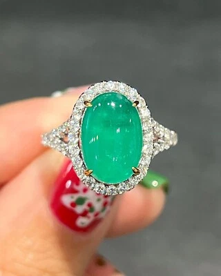 Anillo de compromiso de diamantes esmeralda creado en laboratorio de corte ovalado de 3,13 quilates platino 950 6,5 7 Foto 1 de 4