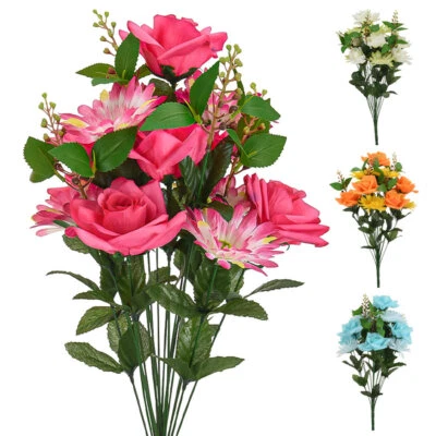 Künstlicher Gerbera Rosen Blumenstrauß Kunstpflanzen Pflanzen Hochzeit Strauss - Bild 1 von 4