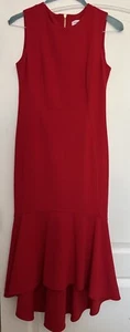 Calvin Klein Dress Red Sz 6 Sleeveless Low High Ruffle Pattern - Picture 1 of 12