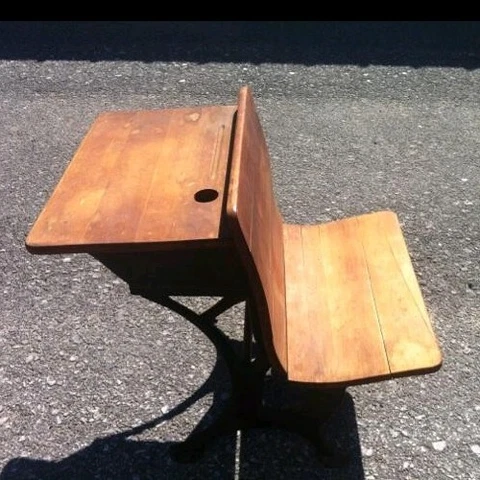 Antique Child's School Desk Wood & Cast Iron 1920's Cover