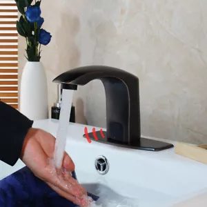 Grifo de baño negro sensor electrónico sin contacto mezclador de un orificio grifo de montaje en cubierta - Imagen 1 de 9