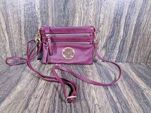 Vintage Small Purple Women's Faux Leather Crossbody Bag Zip Purse Adjustable - Picture 1 of 5