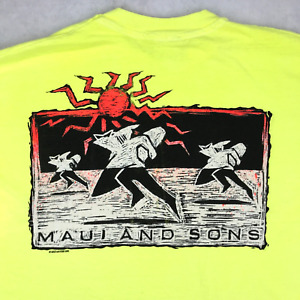 vintage 90s MAUI & SONS SURF SHARK T-Shirt XL single stitch cartoon beach skate